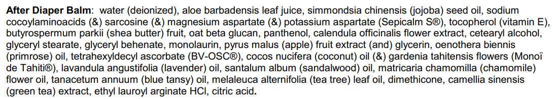 After Diaper Balm Ingredients