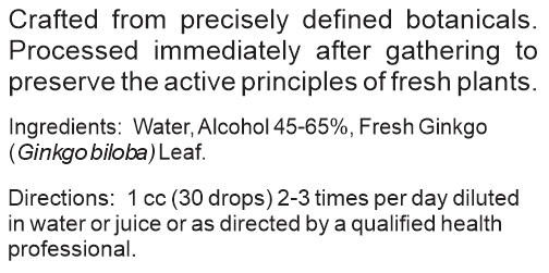 gingko supplement label