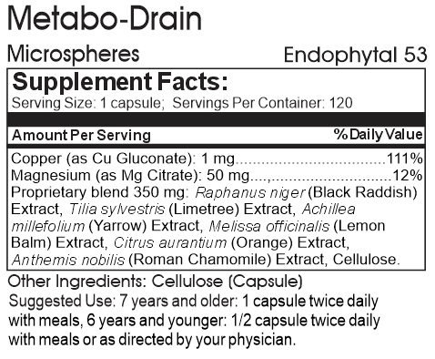 Endophytal 53 Metabo-Drain (Circulatory Health) Capsules 120 Count - Natural Supplement