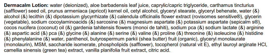 derm lotion label