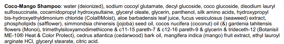natural shampoo label