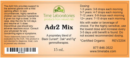 Label of Adr2 Mix from Time Laboratories with product details and contact information.