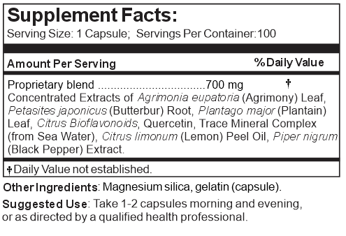 Allergy Supplement Label