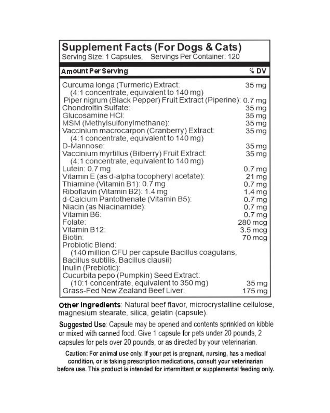 Pet Caps Plus 120 Count - Whole Health Support for Dogs & Cats