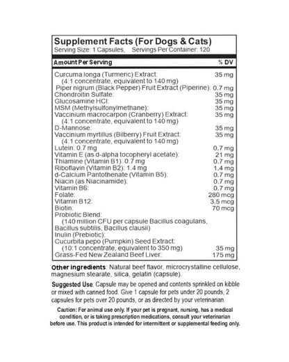 Pet Caps Plus 120 Count - Whole Health Support for Dogs & Cats