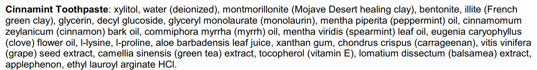 natural toothpaste label