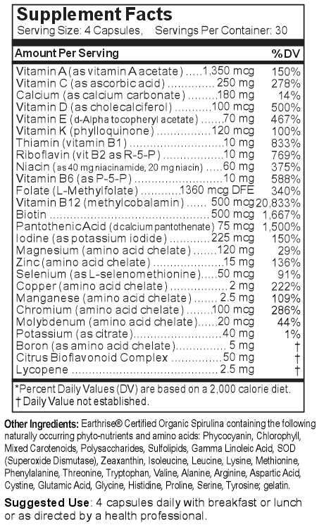 spirulina multi vitamin label